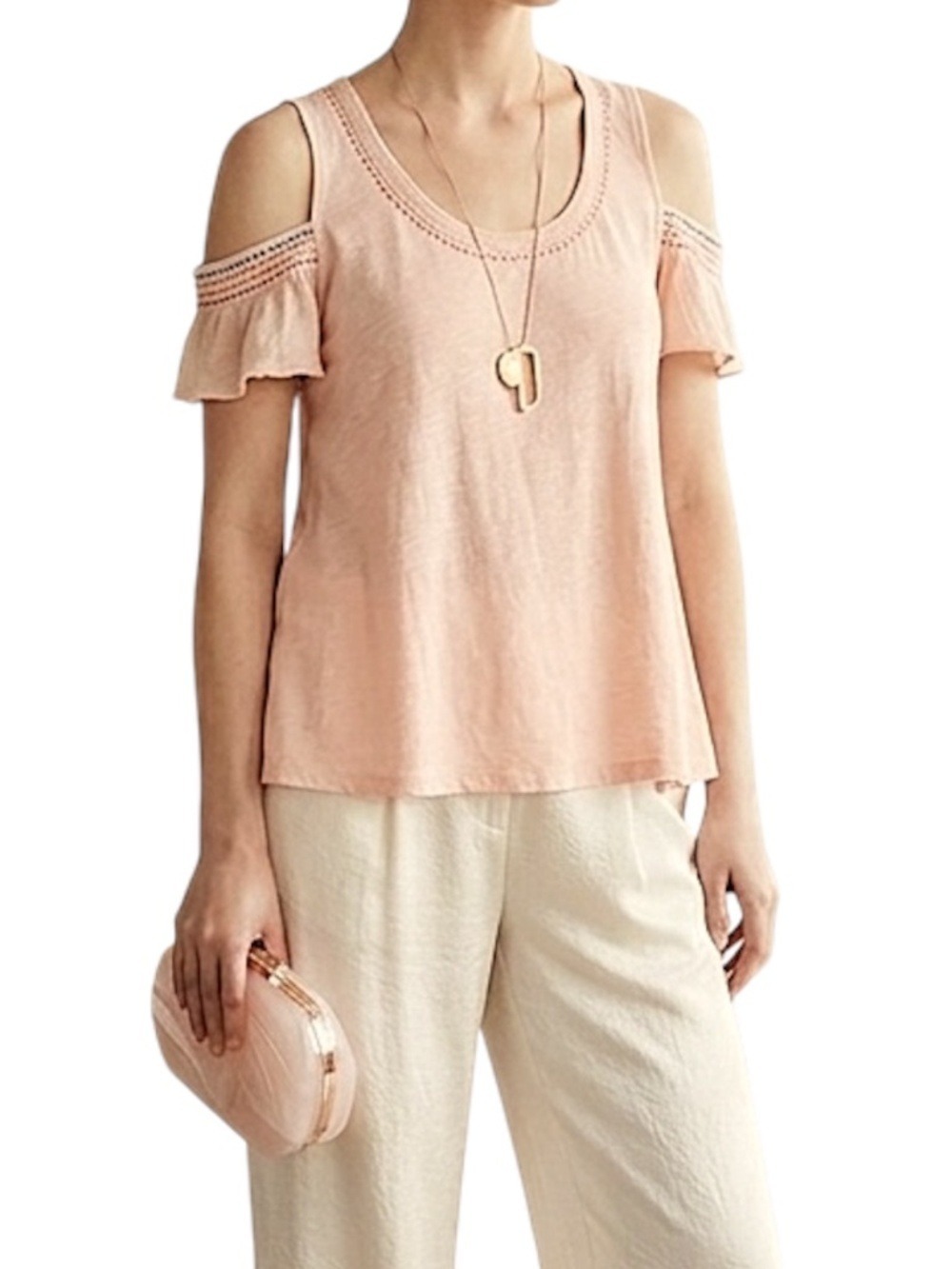 Anthropologie Akemi + Kin peach coral pure cotton a line cold shoulder t shirt